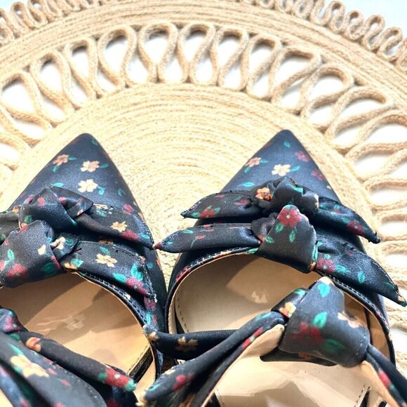 Gianni Bini Black Floral Print Twist Knot Pointed Toe Mules Size 10 - Picture 13 of 14